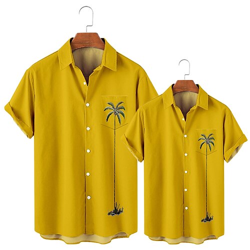 

Dad and Son Shirt Tops Coconut Tree Street Print Blue Yellow Navy Blue Short Sleeve 3D Print Active Matching Outfits / Spring / Summer / Casual