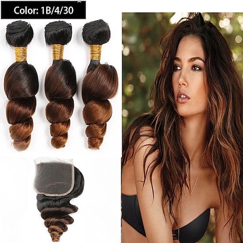 

3 Bundles 4 Bundles Hair Weaves Brazilian Hair Loose Wave Human Hair Extensions Remy Human Hair Bundle Hair One Pack Solution Human Hair Extensions 8-22 inch Natural Multi-color with Baby Hair Odor