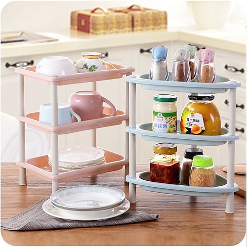 

Three-tier Shelf Bathroom Corner Shelf Kitchen Storage Rack Bathroom Storage Rack Desktop Cosmetic Triangle Storage Rack