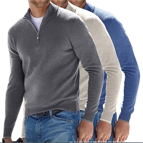 

Men's Sweater Pullover Sweater Ribbed Knit Cropped Zipper Knitted Solid Color Stand Collar Basic Stylish Outdoor Daily Clothing Apparel Winter Fall Green Black M L XL / Long Sleeve / Wool / Wool