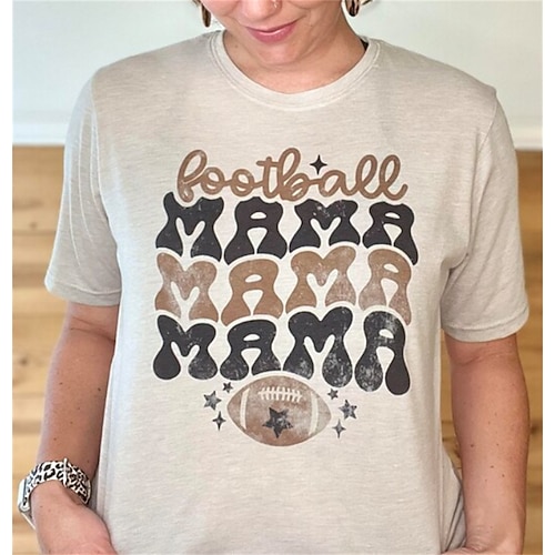 

Women's T shirt Tee Text Baseball Casual Weekend Painting T shirt Tee Short Sleeve Print Round Neck Basic Khaki S / 3D Print