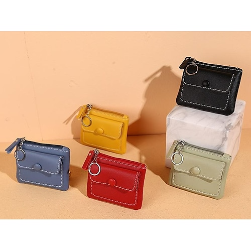 

Women's Girls' Coin Purse Wallet PU Leather Zipper Solid Color Shopping Daily Going out Green Black Blue Yellow