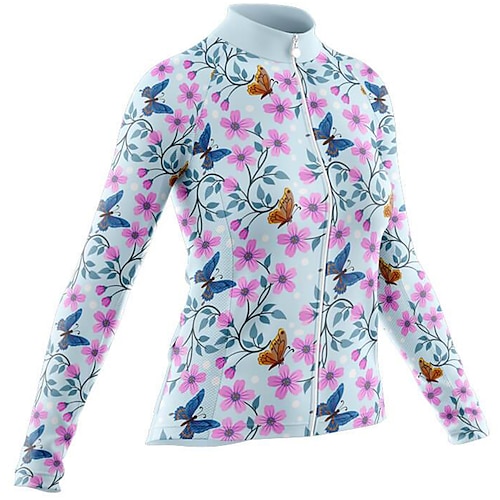 

21Grams Women's Cycling Jersey Long Sleeve Bike Top with 3 Rear Pockets Mountain Bike MTB Road Bike Cycling Breathable Quick Dry Moisture Wicking White Butterfly Floral Botanical Spandex Polyester