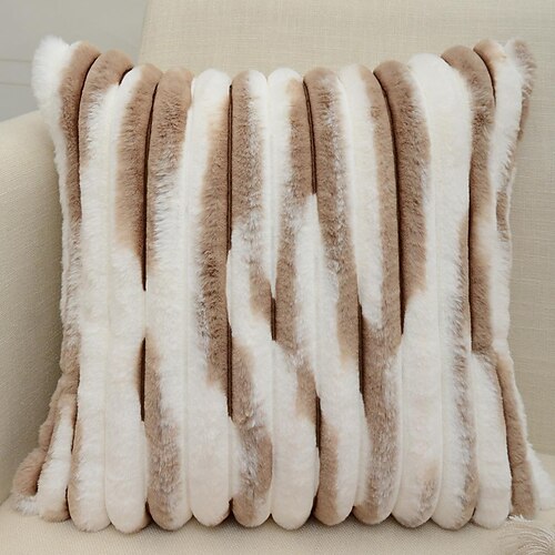 Soft Faux Fur Throw Pillow Covers Decorative Fluffy Plush Cushion Cover  Furry Striped Pillow Case for