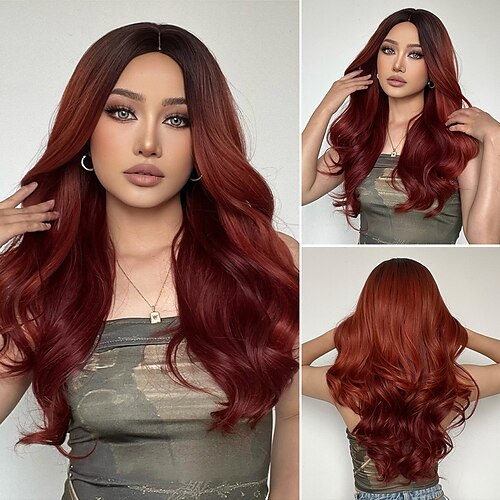 

Synthetic Wig Wavy Middle Part Machine Made Wig Long A1 Synthetic Hair Women's Soft Party Easy to Carry Red Ombre / Daily Wear / Party / Evening