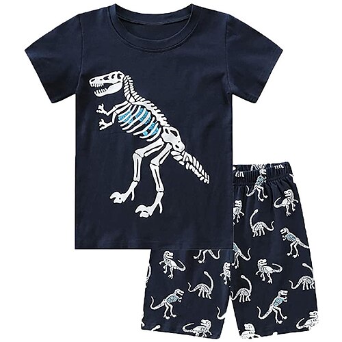 

Kids Boys T-shirt Shorts Clothing Set 2 Pieces Short Sleeve Navy Blue Dinosaur Animal Crewneck Print Street Sports Vacation Fashion Comfort Cool Daily 3-13 Years