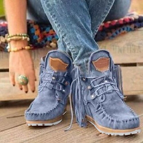 

Women's Boots Tassel Shoes Plus Size Booties Ankle Boots Tassel Flat Heel Round Toe Vintage Daily Work Outdoor Walking Shoes Faux Leather Zipper Fall Winter Solid Colored Black Green Brown