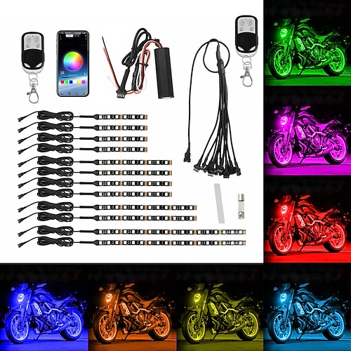 

Car Motorcycle Decorative Ambient Lamp APP Sound Control RGB Moto Atmosphere Light Moto Strip Lamp Kit with two remotes