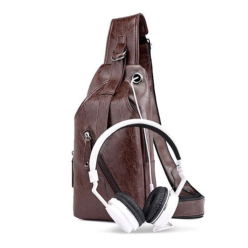 

Men's Sling Shoulder Bag PU Leather Zipper Solid Color Daily Going out Office & Career Black Brown