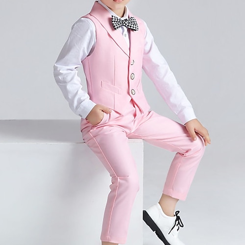 kinder jongens overhemd & broek kleding set 4 stuks lange mouwen marineblauw effen kleur katoen schoolvakantie zachte preppy stijl 3-13 jaar