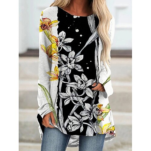 

Women's T shirt Tee Floral Butterfly Casual Weekend Floral Butterfly Painting T shirt Tee Long Sleeve Print Round Neck Basic Green Black Blue S / 3D Print