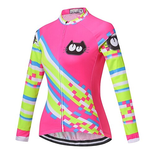 

21Grams Women's Cycling Jersey Long Sleeve Bike Top with 3 Rear Pockets Mountain Bike MTB Road Bike Cycling Breathable Quick Dry Moisture Wicking Reflective Strips Green Rosy Pink Polyester Spandex