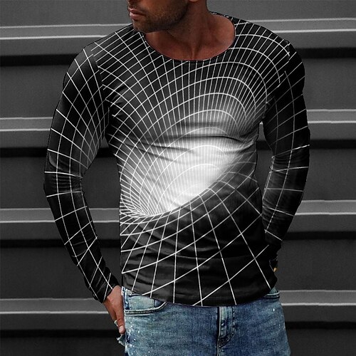 

Men's T shirt Tee Tee Graphic Round Neck Black Long Sleeve 3D Print Casual Daily Print Tops Fashion Designer Comfortable Big and Tall