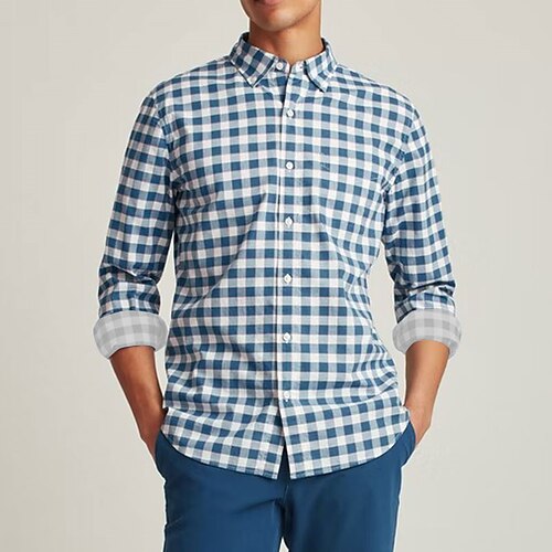 

Men's Shirt 3D Print Plaid Turndown Street Casual Button-Down Print Long Sleeve Tops Business Casual Fashion Breathable Blue
