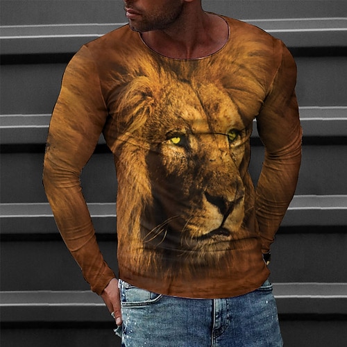 

Men's T shirt Tee Tee Graphic Animal Round Neck Yellow Long Sleeve 3D Print Casual Daily Print Tops Fashion Designer Comfortable Big and Tall