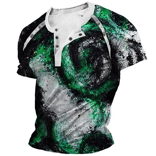 

Men's Henley Shirt Tee T shirt Tee 3D Print Graphic Patterned Abstract Plus Size Henley Daily Sports Patchwork Button-Down Short Sleeve Tops Designer Basic Casual Classic Green / Summer
