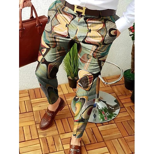 

Men's Chinos Slacks Trousers Pencil Pants Jogger Pants Side Pockets Print Abstract Full Length Casual Daily Trousers Smart Casual Green Purple Micro-elastic