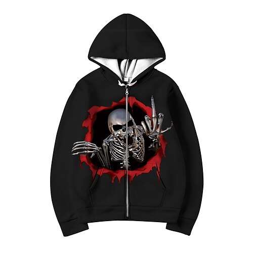 

Men's Unisex Full Zip Hoodie Jacket Black Hooded Skull Graphic Prints Skeleton Zipper Print Sports & Outdoor Daily Sports 3D Print Streetwear Designer Casual Spring & Fall Clothing Apparel Hoodies