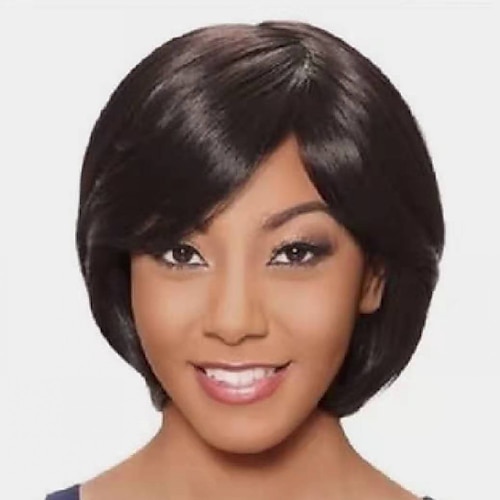 

Remy Human Hair Wig Short Straight Pixie Cut Natural Black Adjustable Natural Hairline For Black Women Machine Made Capless Brazilian Hair All Natural Black #1B 6 inch Daily Wear Party & Evening