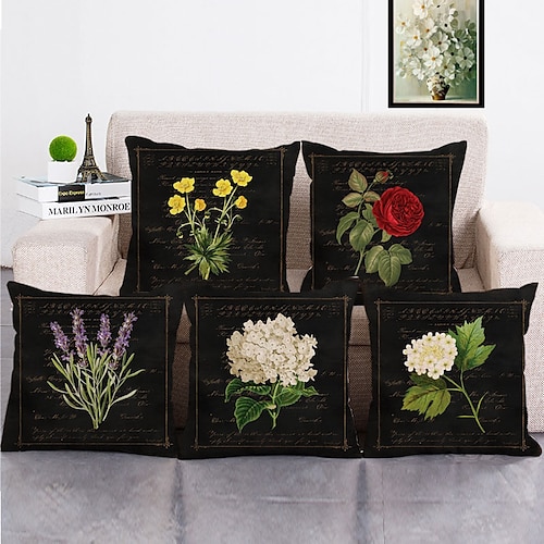 

Vintage Floral Double Side Cushion Cover 4PC Soft Decorative Square Throw Pillow Cover Cushion Case Pillowcase for Bedroom Livingroom Superior Quality Machine Washable Indoor Cushion for Sofa Couch Bed Chair