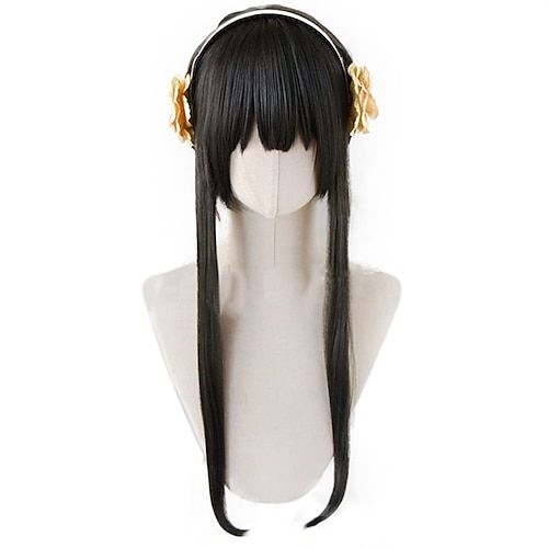 

Yor Forger Wig Black Wig for Women Wig Cap Long Straight Cosplay Synthetic Wig for Party Anime