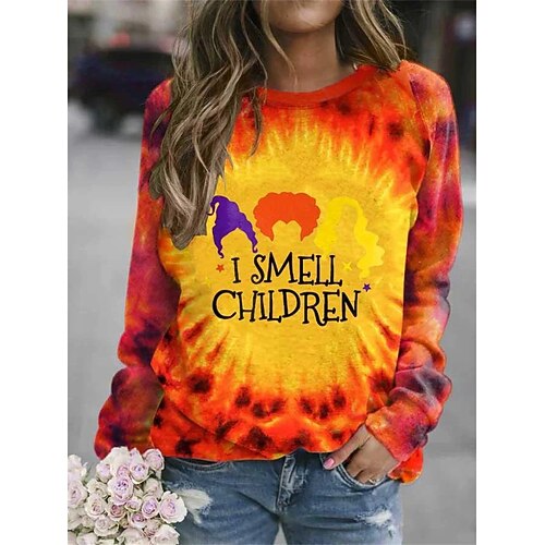 

Women's Sweatshirt Halloween Print Orange Letter Loose Halloween Round Neck Long Sleeve Cotton S M L XL XXL 3XL / 3D Print