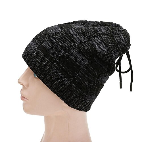 

Men's Hat Beanie / Slouchy Black Dark Blue Red Outdoor Dailywear Knitted Fleece Lattice Windproof Warm