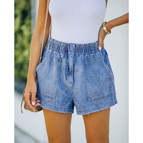 

Women's Shorts Denim Blue Mid Waist Casual / Sporty Athleisure Casual Weekend Side Pockets Micro-elastic Short Comfort Plain S M L XL XXL