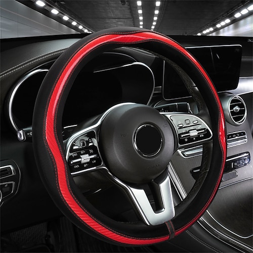 

1 PCS Carbon Fiber Car Steering Wheel Cover Easy to Install Universal Fit For 15""~15""1/2