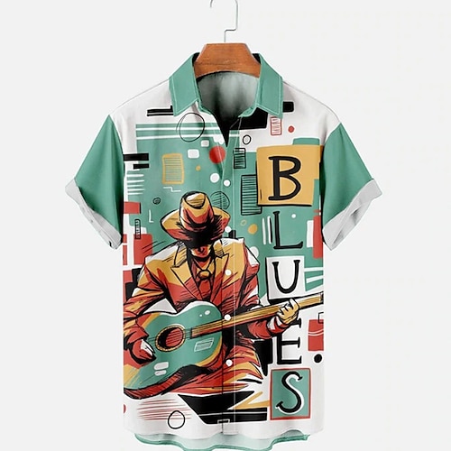 

Men's Shirt Graphic Shirt Letter Portrait Turndown Green 3D Print Street Daily Short Sleeve Button-Down Print Clothing Apparel Fashion Designer Casual Breathable / Beach