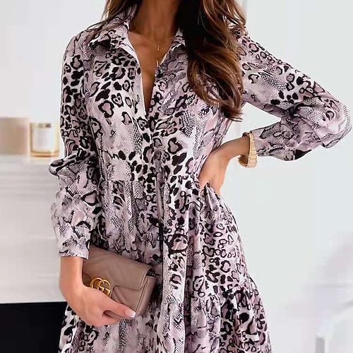 

camisa feminina vestido leopardo manga longa leopardo babados primavera verão camisa colarinho moda vestido inverno vestido outono 2023 s m l xl 2xl