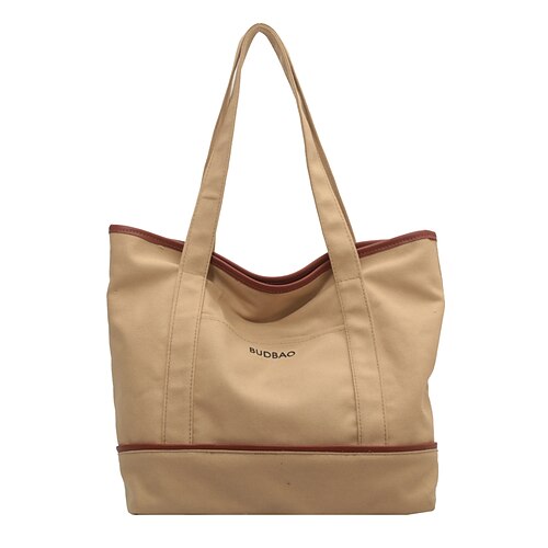 

Women's Shoulder Bag Handbag Canvas Zipper Solid Color Daily Outdoor White Black Khaki