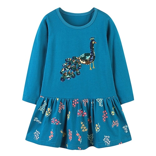 

Kids Little Girls' Dress Cartoon School Daily Blue Pink Royal Blue Long Sleeve Beautiful Cute Dresses Fall Winter 2-8 Years