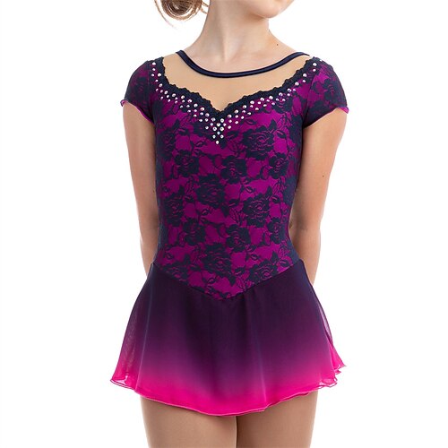 

Figure Skating Dress Women's Girls' Ice Skating Dress Fuchsia Open Back High Elasticity Training Competition Skating Wear Crystal / Rhinestone Short Sleeve Ice Skating Figure Skating / Winter