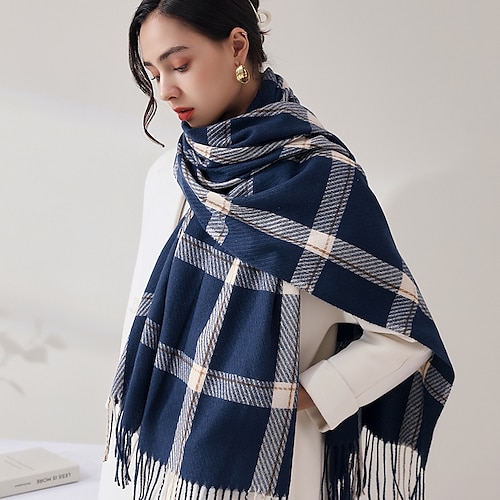 

Fashion Imitation Cashmere Women Vacation Vintage Sweet Plaid Print Winter Scarf Warm Knitted Casual Female Thick Long Wrap Shawl Present