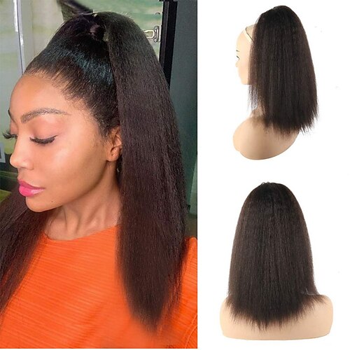 

Natural Black Yaki Straight Drawstring Ponytail Short Hair for Women Ponytail Synthetic Hair Extensions Short Ponytail