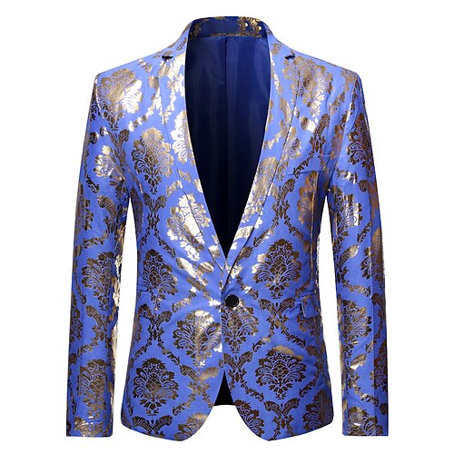 

Men's Blazer Cocktail Attire Windproof Party Evening Event / Party Bar Single Breasted Lapel Casual Daily Comfortable Jacket Floral Glitter Black Blue / Spring / Fall