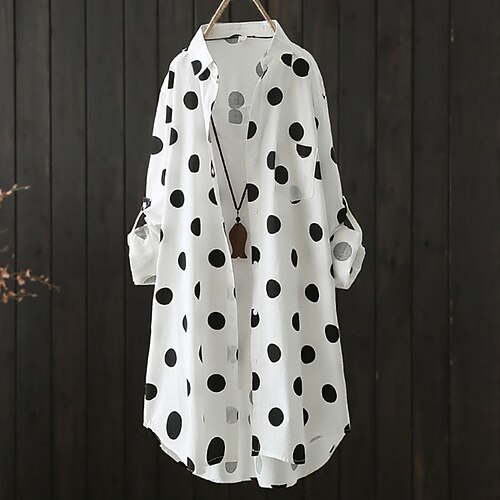 

Women's Plus Size Tops Blouse Shirt Polka Dot Color Gradient Print Long Sleeve Shirt Collar Casual Daily Going out Polyester Fall Winter Green White