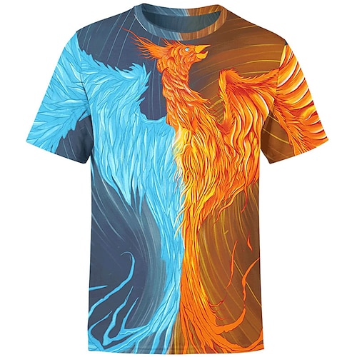 

Men's Unisex T shirt Tee Color Block Graphic Prints Phoenix Crew Neck Orange Short Sleeve 3D Print Outdoor Street Print Tops Sports Designer Ethnic Style Classic / Summer / Summer