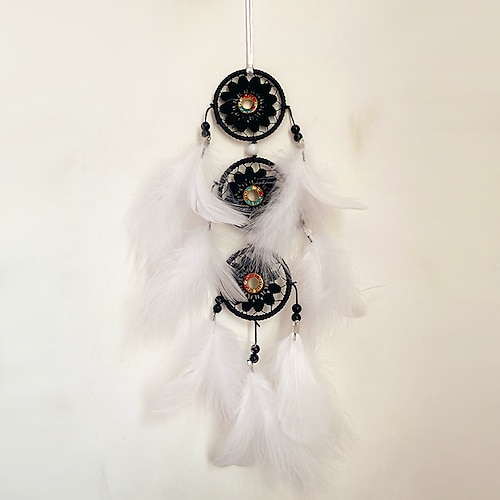 

3 Circle Black Dream Catcher Handmade Gift Feather Hook Flower Wind Chime Ornament Wall Car Hanging Decor Art Boho Style 740cm