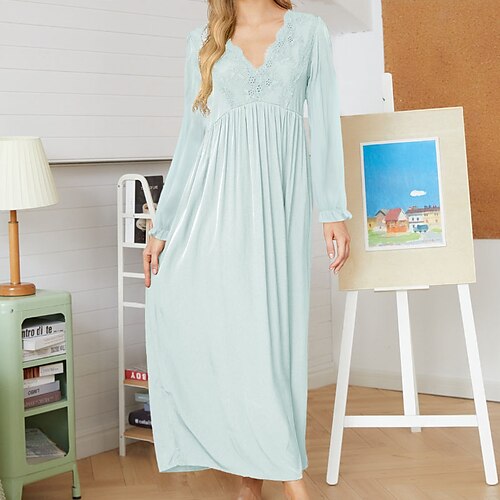 

Women's A Line Dress Maxi long Dress Blue Long Sleeve Pure Color Ruched Lace Fall Winter V Neck Fashion Modern 2022 S M L XL XXL