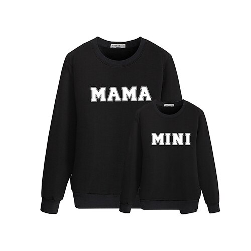 

Mommy and Me Tops Letter Daily Print Black Red Long Sleeve Basic Matching Outfits
