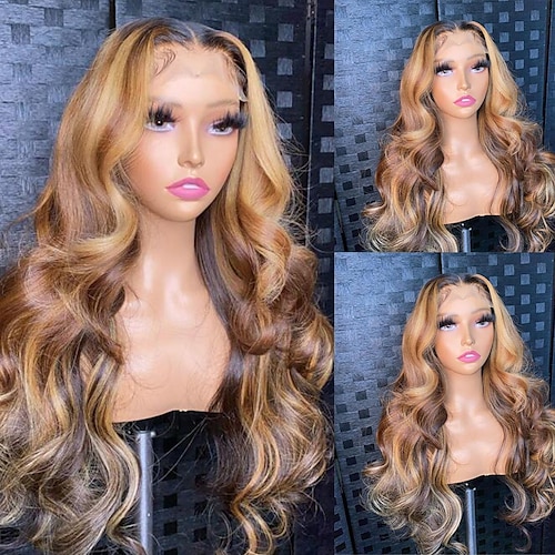 

Remy Human Hair 13x4 Lace Front Wig Free Part Brazilian Hair Body Wave Wavy Multi-color Wig 130% 150% Density with Baby Hair Highlighted / Balayage Hair Natural Hairline 100% Virgin Pre-Plucked For