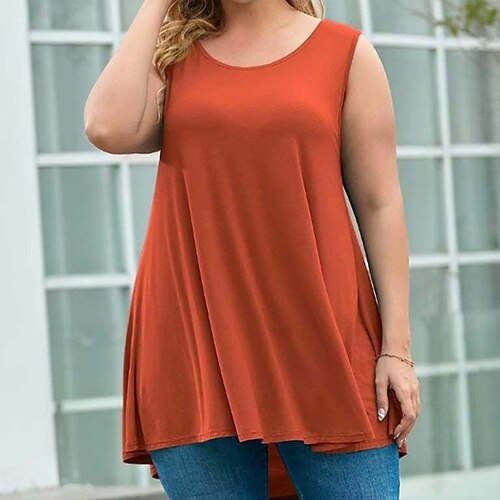 

Women's Plus Size Tops Tank Top Plain Ruched Sleeveless Crewneck Streetwear Daily Weekend Polyester Spring Summer White Black