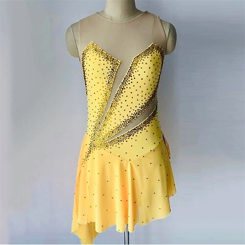 

Figure Skating Dress Women's Girls' Ice Skating Dress Yellow High Elasticity Training Competition Skating Wear Crystal / Rhinestone Sleeveless Ice Skating Figure Skating / Winter