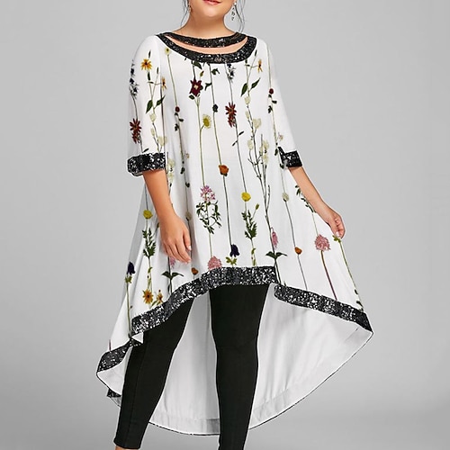 

Women's Plus Size Casual Dress Floral Boat Neck Print Half Sleeve Fall Winter Casual Short Mini Dress Causal Daily Dress