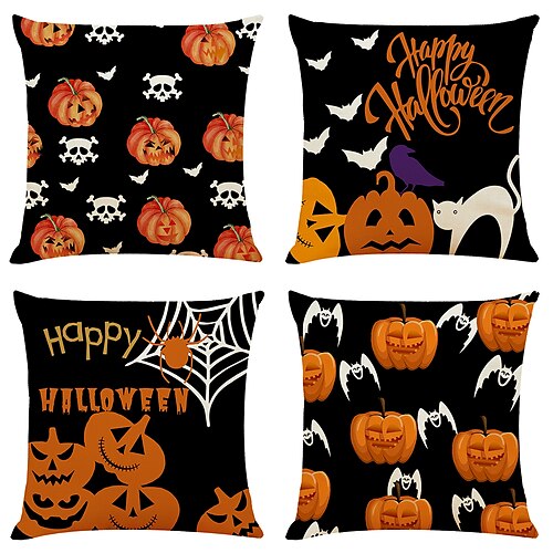 

Halloween Double Side Cushion Cover 4PC Soft Decorative Square Throw Pillow Cover Cushion Case Pillowcase for Bedroom Livingroom Superior Quality Machine Washable Indoor Cushion for Sofa Couch Bed Chair Pumpkin Bat
