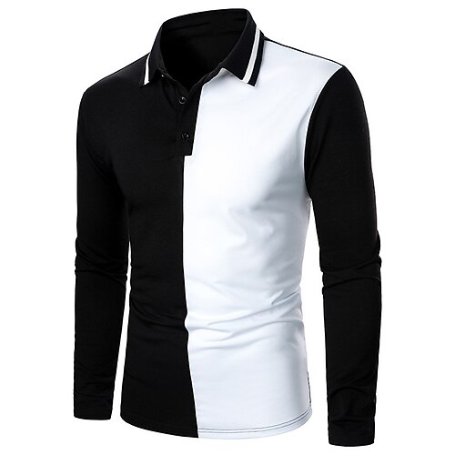 

Men's Collar Polo Shirt Golf Shirt Color Block Turndown Black / White Street Daily Long Sleeve Button-Down Clothing Apparel Fashion Casual Comfortable