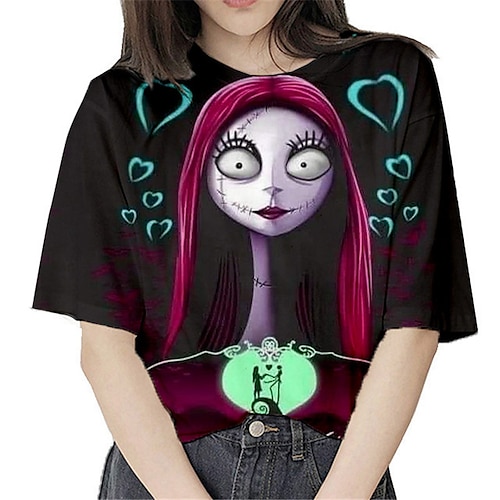 

The Nightmare Before Christmas Kids Girls' Ugly T shirt Skull Outdoor 3D Print Short Sleeve Crewneck Active 3-12 Years Spring Black