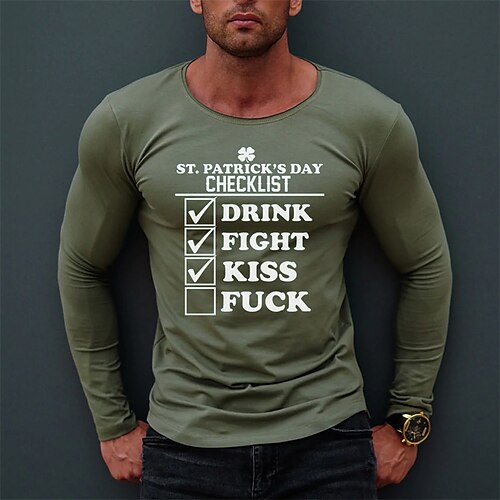 

Men's T shirt Tee Hot Stamping Graphic Letter Crew Neck Street Daily Print Long Sleeve Tops Designer Casual Fashion Comfortable Army Green